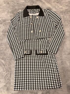 Black and White Houndstooth Double-Breasted Coat
